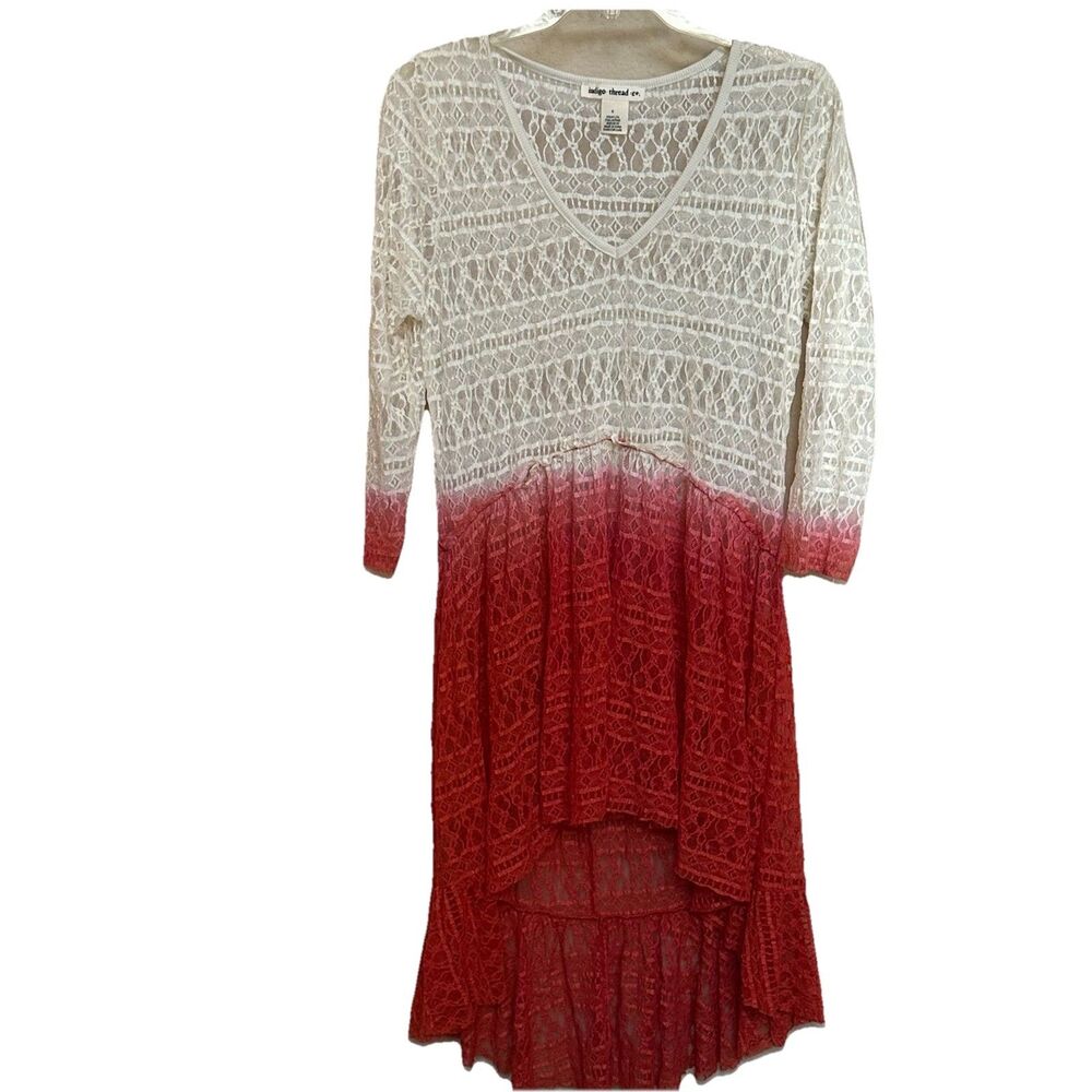 Indigo Thread Beige Red Tye Dye Medium‎ Lace Dress Fairy Boho Hi Low NWOT